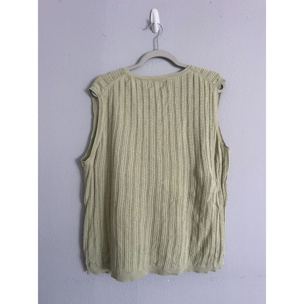 Foxcroft Green Supima Cotton Sweater Vest Cable Knit Women’s XL Sleeveless Top - Picture 3 of 6